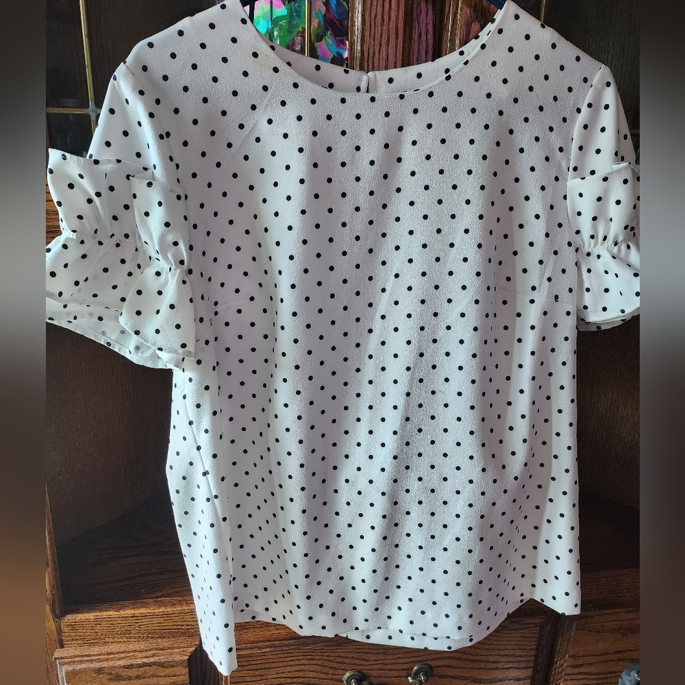 Banana Republic Black and White Polka Dot Polyester Blouse